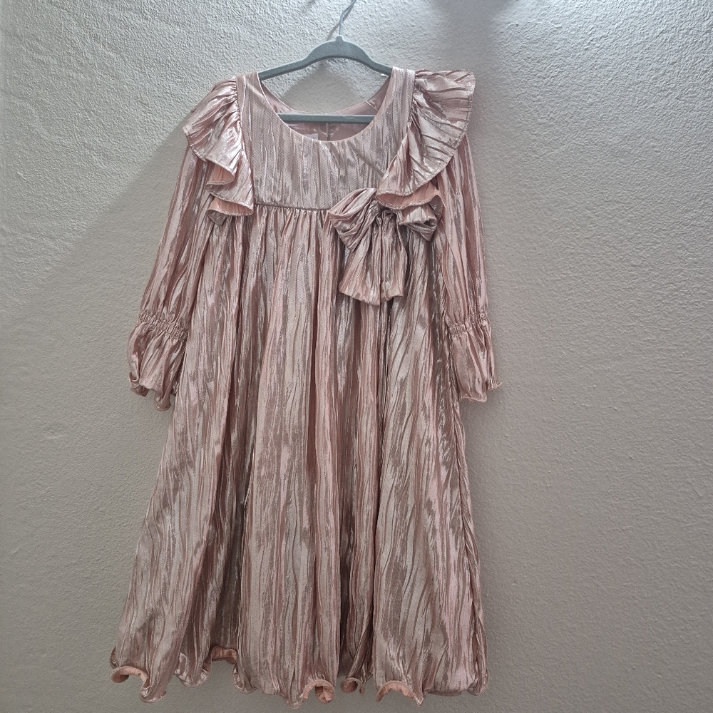 BONNIE JEAN Metallic Rose Ruffle Dress 6X